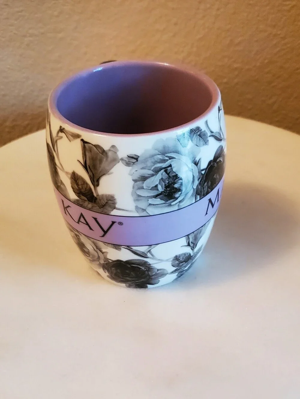 Mary Kay Black, White & Lavendar Floral Logo Ceramic Mug.